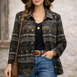 Vintage Sag Harbor Southwestern Tapestry Jacket Boho Geometric 18W